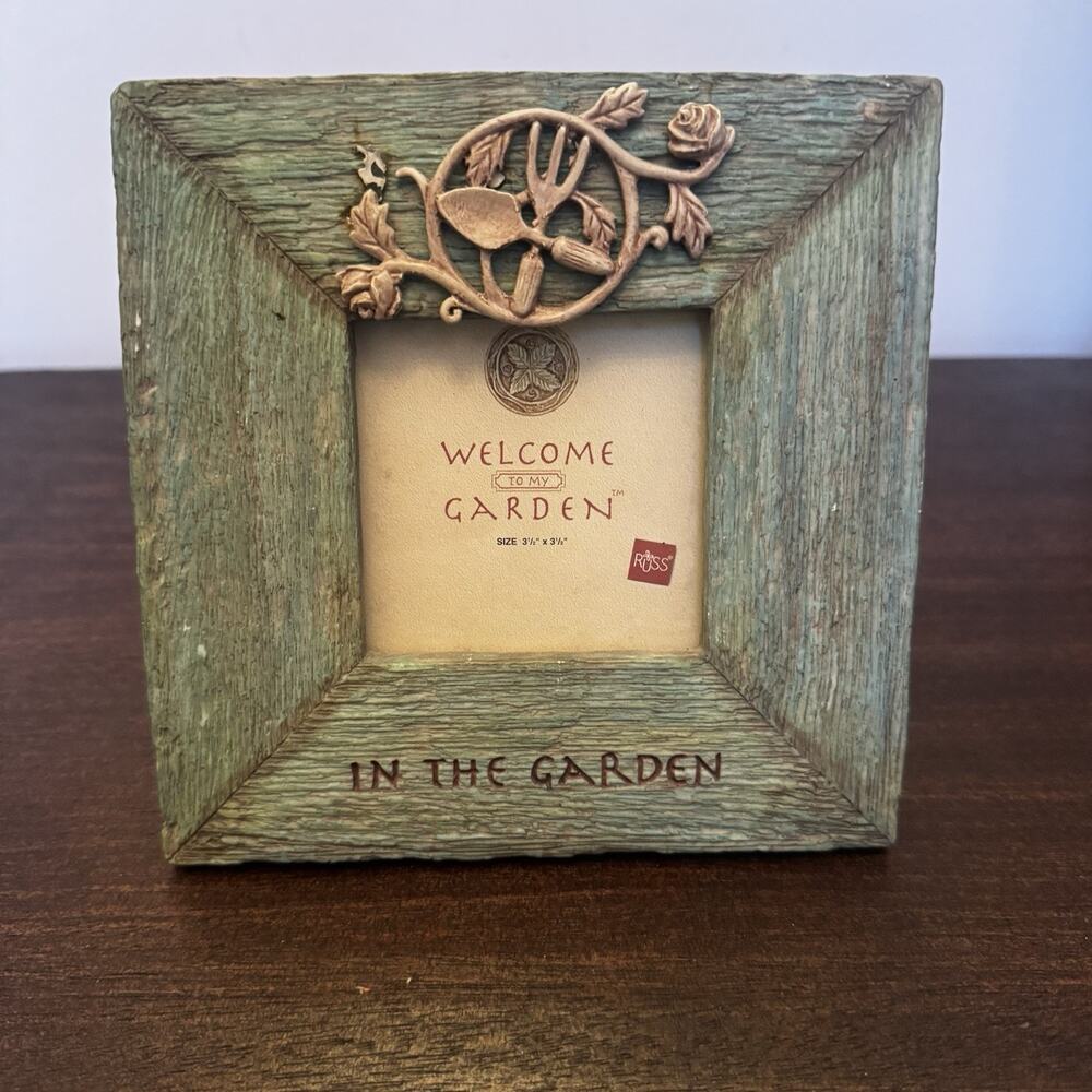 RUSS "In The Garden" Hand Painted Picture Frame Green Rustic Cottage Country